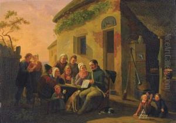 Gezelschap Bij De Herberg (1840) Oil Painting by Constantin Fidele Coene