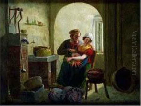 Galanterie Dans La Cuisine Oil Painting by Constantin Fidele Coene