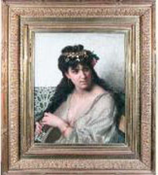 La Belle Orientale Au Tambourin Oil Painting by Charles Alexandre Coessin de la Fosse