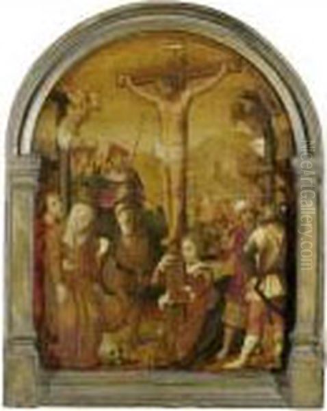 Crucifixion Scene - Central Section Of A Triptych Oil Painting by Marcellus Coffermans