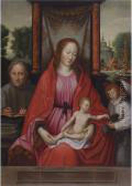 The Holy Family With An Attendant Angel Oil Painting by Marcellus Coffermans