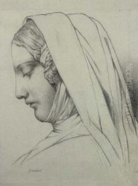 Head Of A Nun In Profile To The Left Oil Painting by Leon Cogniet