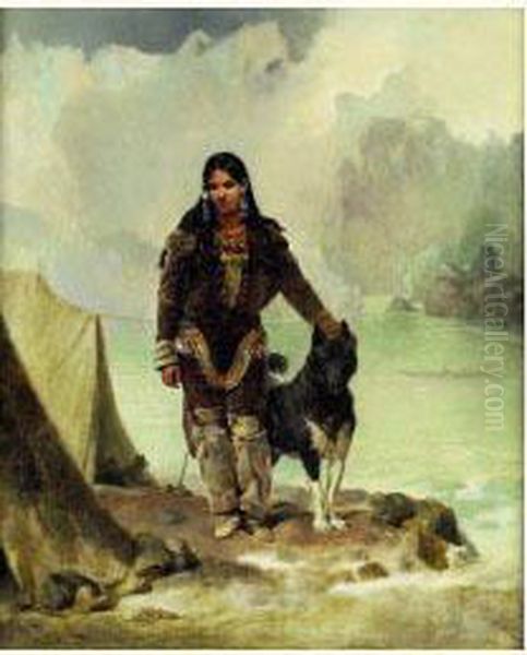 Indienne Et Son Chien Pres Du Lac Oil Painting by Leon Cogniet