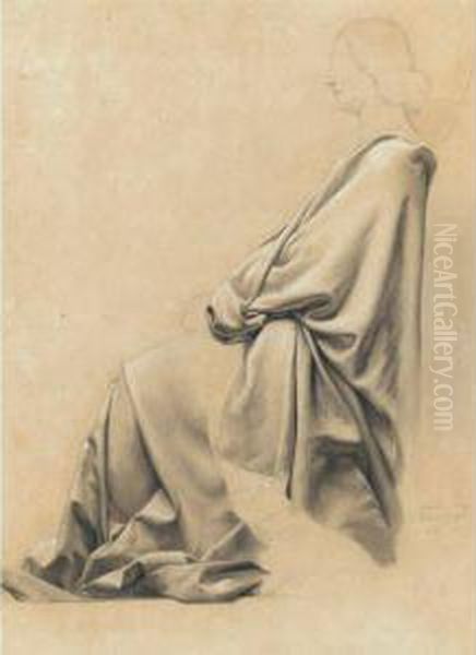 Drapery Study For A Seated 
Angel, Study For The Chapel Of The Virgin, Church Of La Madeleine Au 
Sepulchre, Paris Oil Painting by Leon Cogniet