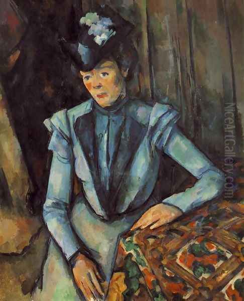 Woman In Blue Oil Painting by Paul Cezanne