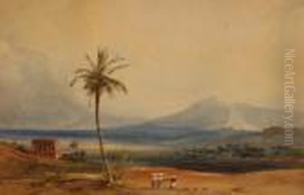 Extensive Greek Landscape With Figures Near A Temple Oil Painting by Jules Louis Phillipe Coignet