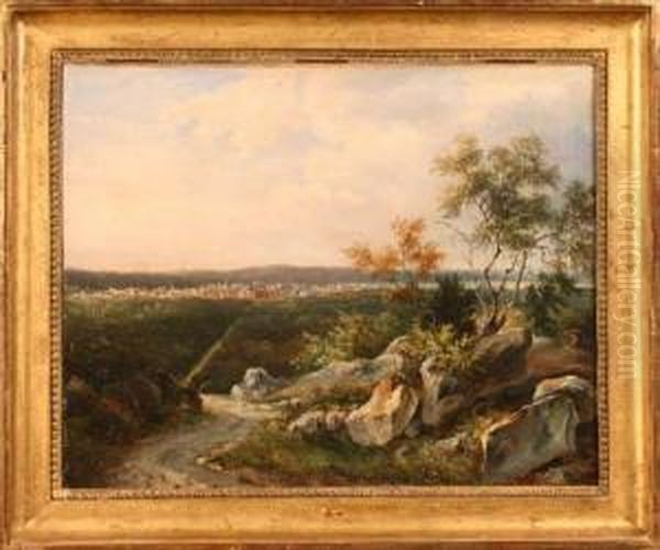 Vue De Fontainebleau Et Du Chateau. Oil Painting by Jules Louis Phillipe Coignet