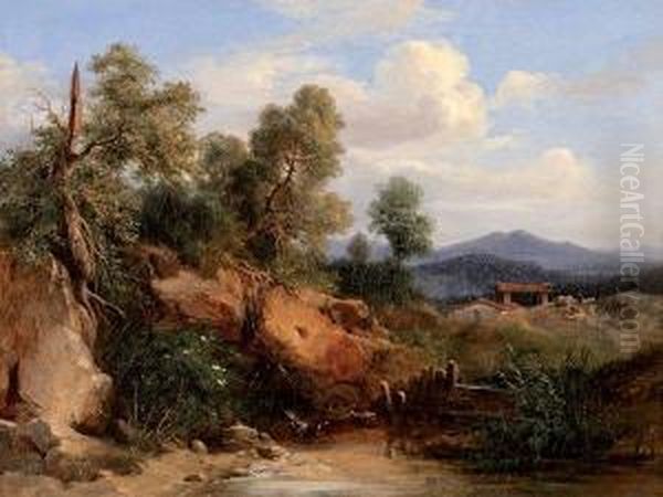 Paysage D'italie, Region De Naples Oil Painting by Jules Louis Phillipe Coignet