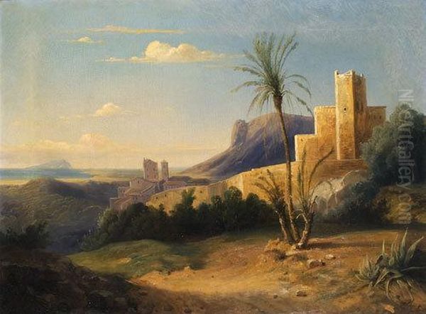 Veduta Di Terracina Oil Painting by Jules Louis Phillipe Coignet