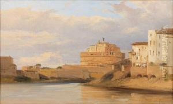 Vue Du Chateau Saint Ange Sur Le Tibre
 Papier Maroufle Sur Toile Oil Painting by Jules Louis Phillipe Coignet