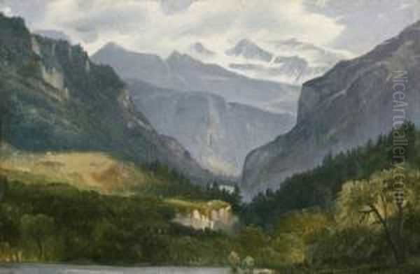 Vue Presumee De La Vallee De Wengen Avec La Jungfrau Oil Painting by Jules Louis Phillipe Coignet