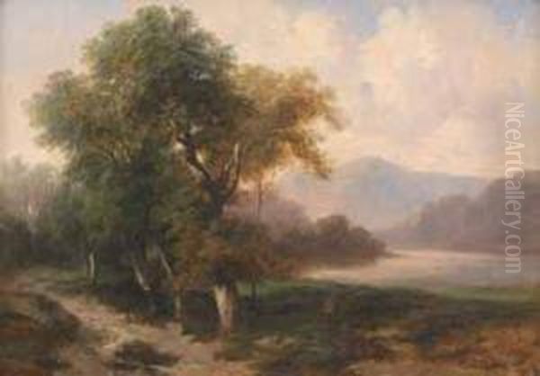 Arbres Au Bord D'un Lac De Montagne Oil Painting by Jules Louis Phillipe Coignet