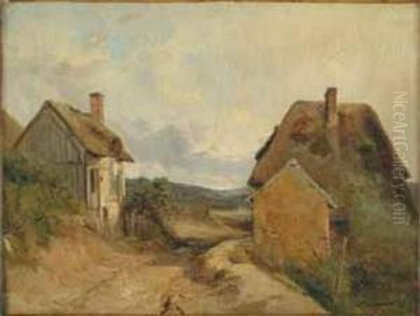 Chemin Et Hameau Oil Painting by Jules Louis Phillipe Coignet