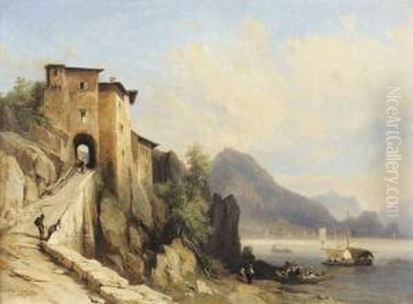 Vue De Taormina Oil Painting by Jules Louis Phillipe Coignet