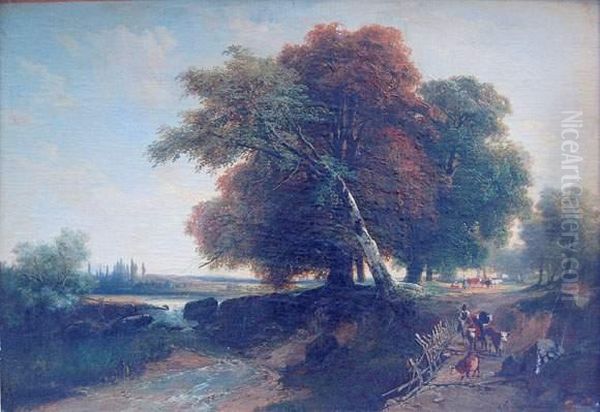 bord De Riviere  Oil Painting by Jules Louis Phillipe Coignet