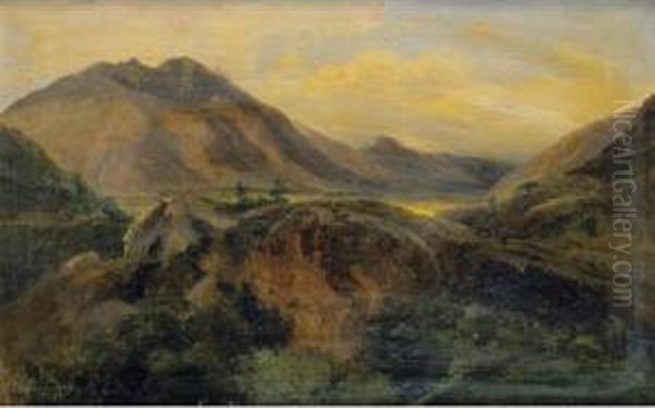 Bagneres De Luchon, Pyrenees 
[jules-louis-philippe Coignet, View Of Bagneres De Luchon, Pyrenees; Oil
 On Canvas, Located And Dated Bagneres De Luchon 1833.] Oil Painting by Jules Louis Phillipe Coignet