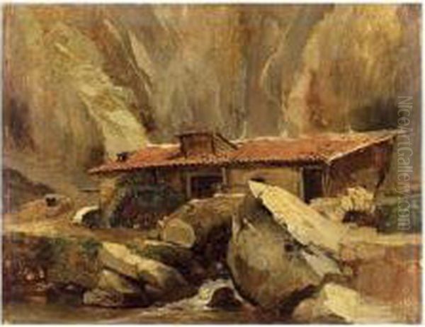 Moulin Dans Un Paysage De Rochers Oil Painting by Jules Louis Phillipe Coignet