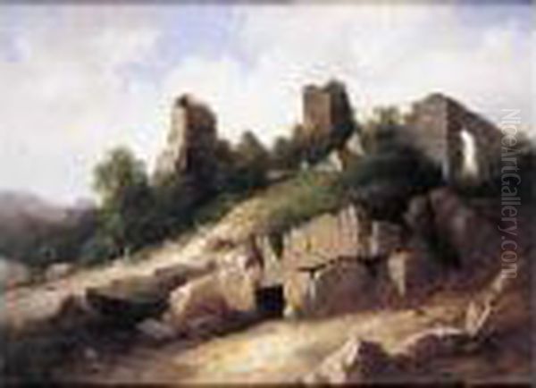 Paysage Aux Ruines Medievales Oil Painting by Jules Louis Phillipe Coignet