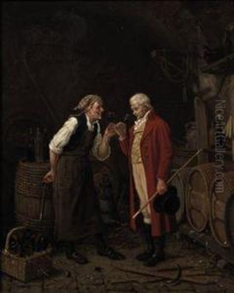 Chez Le Marchand De Vin: Tasting The Wine Oil Painting by Jan David Col