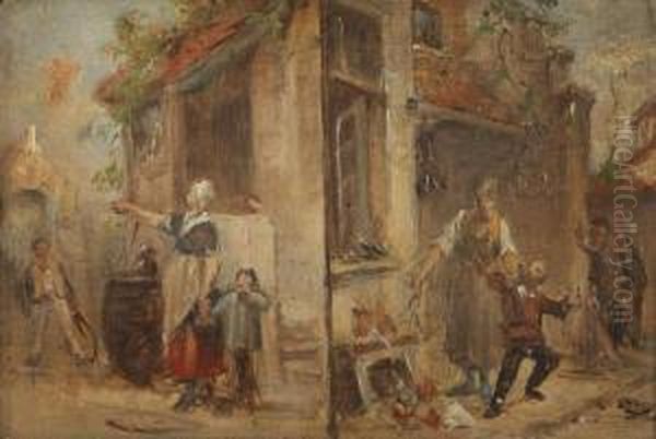 Tweeledige Olieverfschets Met Deugnietentafereel Oil Painting by Jan David Col