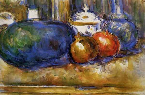 Still Life With Watermelon And Pemegranates Oil Painting by Paul Cezanne