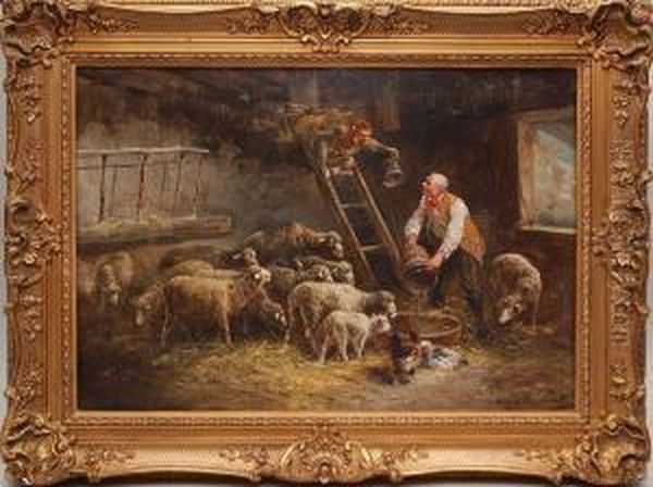 Monkey
And Sheep In Stable Oil Painting by Jan David Col