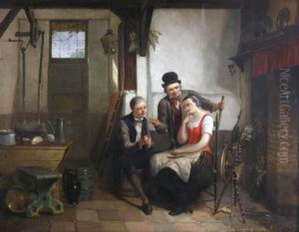 Het Aanzoek - Le Demande En Mariage. Oil Painting by Jan David Col