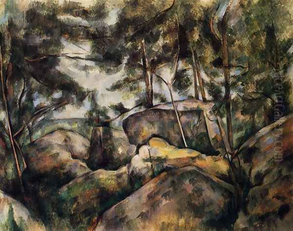 Rocks At Fountainebleau Oil Painting by Paul Cezanne