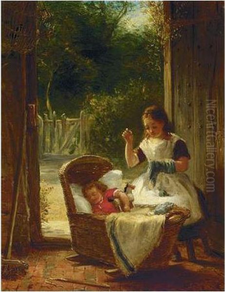 A Credit To Her Mother Oil Painting by James William Cole