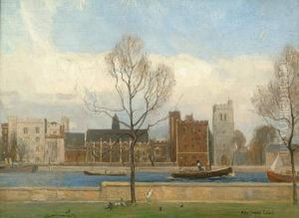 Lambeth Palace From Across The Thames Oil Painting by Rex Vicat Cole