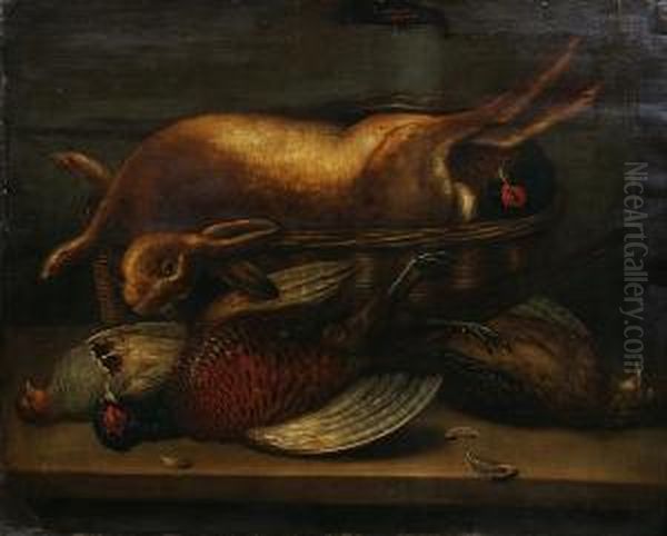 Pheasant, Partridge And Hare In A Larder Oil Painting by A. Coleman