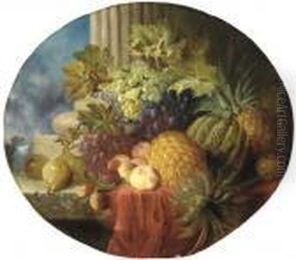 Still Life With Pineapple And Grapes Oil Painting by Charles Caryl Coleman