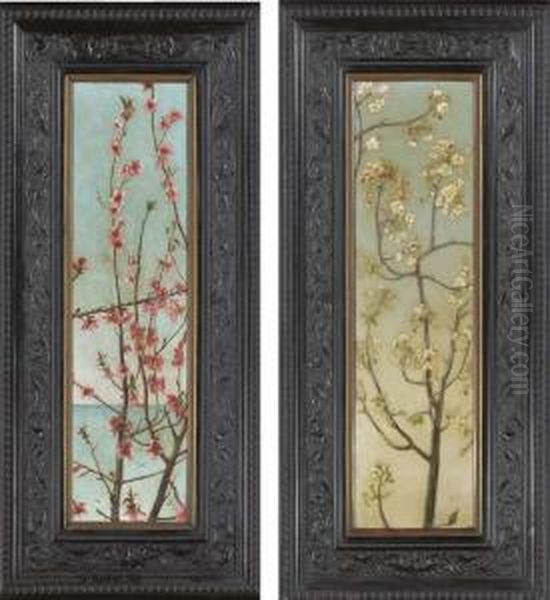 Blossoming Pink Branches; Blossoming White Branches: Two Works Oil Painting by Charles Caryl Coleman