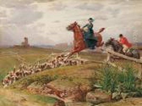 Caccia A Cavallo Nella Campagna Romana Oil Painting by Francesco Coleman