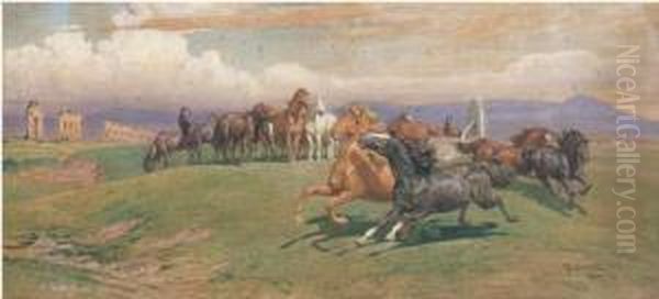 Cavalli Nella Campagna Romana Oil Painting by Francesco Coleman