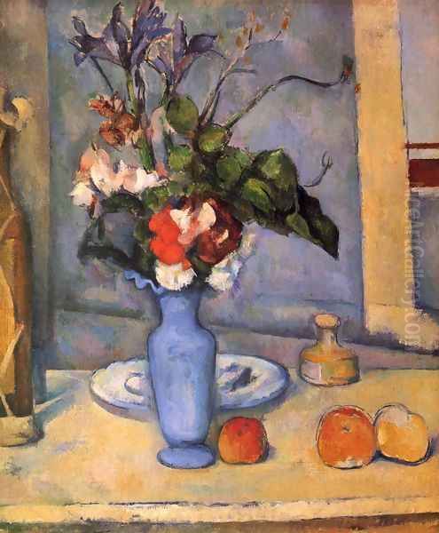 Still life with a blue vase Oil Painting by Paul Cezanne