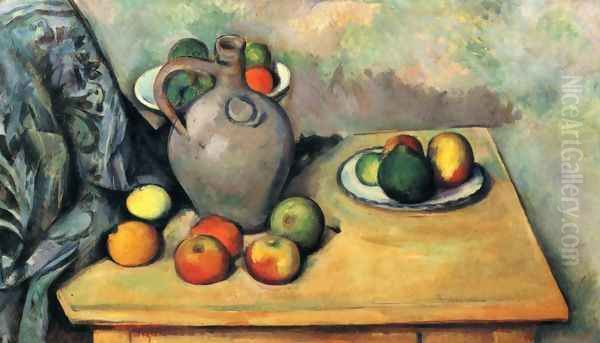 Still life, jug and fruits on a table Oil Painting by Paul Cezanne