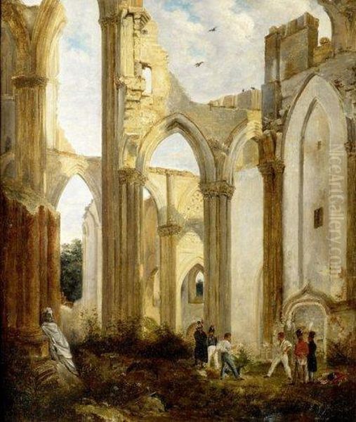 Duel Dans Les Ruines De L'abbaye De Saint-omer Oil Painting by Alexandre-Marie Colin