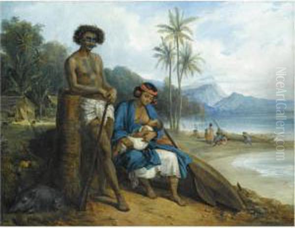 Noukahiriens Dans L'ile D'otaiti Oil Painting by Alexandre-Marie Colin