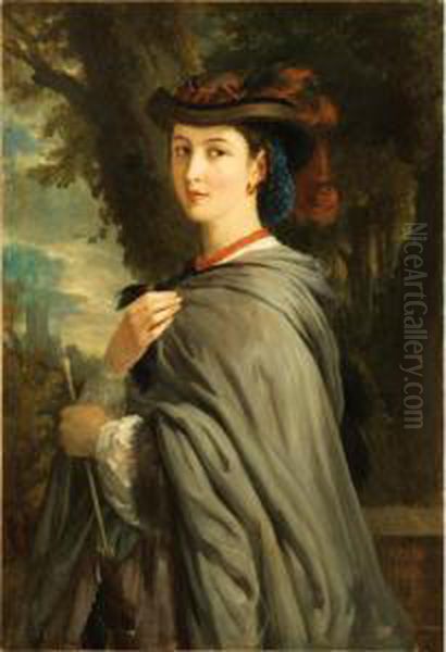 Portrait De Madame Cavalli Oil Painting by Alexandre-Marie Colin