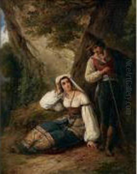 Jeune Couple De Paysans Italiens Oil Painting by Alexandre-Marie Colin