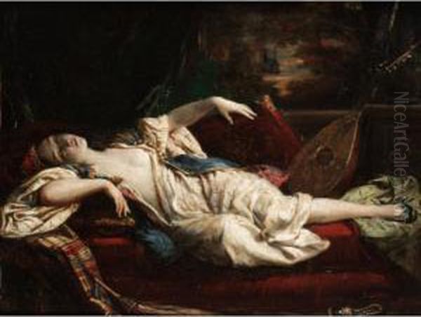 A Sleeping Lady Oil Painting by Alexandre-Marie Colin