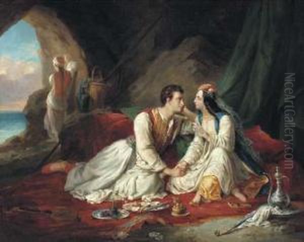 Byron As Don Juan, With Haidee Oil Painting by Alexandre-Marie Colin