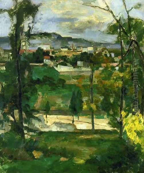 Village behind Trees, Ile de France Oil Painting by Paul Cezanne