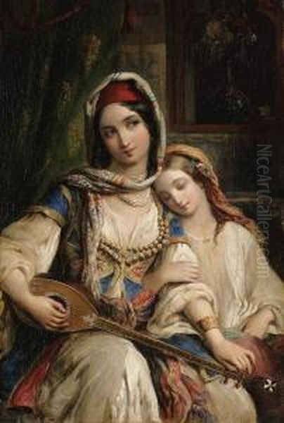 Jeune Femme A La Mandoline Oil Painting by Alexandre-Marie Colin