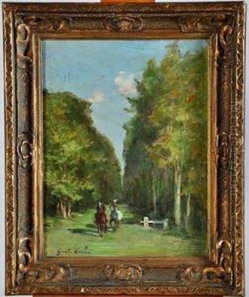 deux Cavaliers Dans Une Allee Forestiere Oil Painting by Gustave Colin