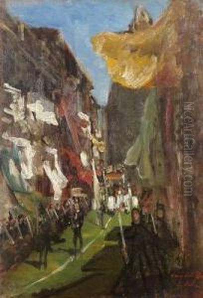 Procession De Notre-dame De Guadeloupe A Fontarabie Oil Painting by Gustave Colin