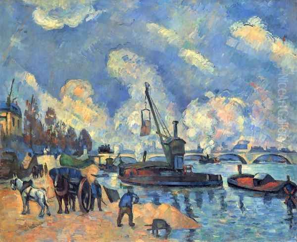 The Seine with Bercy, painting after arm and Guillaumin Oil Painting by Paul Cezanne