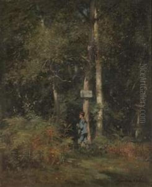 Chasseur Dans Un Sous-bois. Oil Painting by Gustave Colin