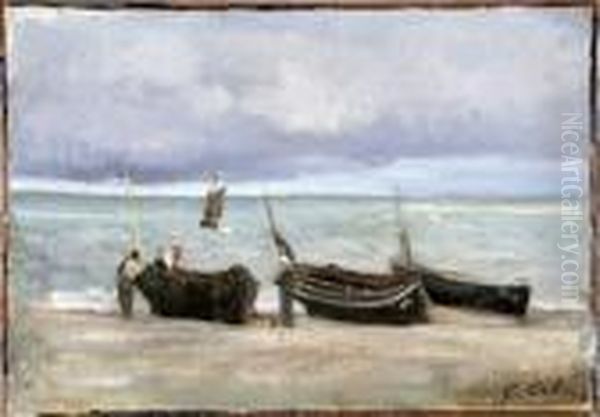 Etude De Barques Vers Fecamp Oil Painting by Gustave Colin